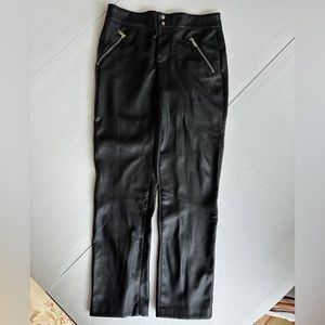 Zara Black Leather Straight Leg Pants w/ Zipper Detail (Creates Flare) Size US 4